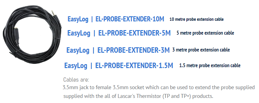Accessories EL range of probe extension cables in lengths 10m, 5m, 1.5, and 1.3m 